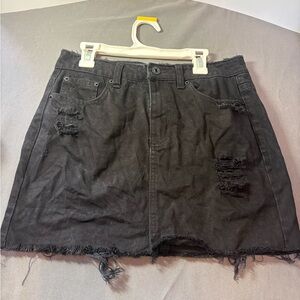 Vanilla Star Black Distressed Ripped Denim Jeans Mini Skirt Pockets Size 5